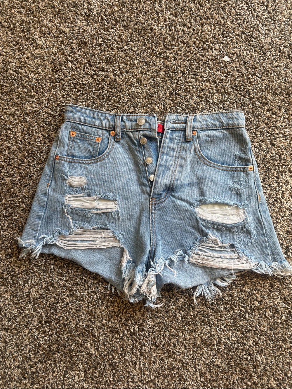 High-Waist Distressed Light Blue Denim Shorts